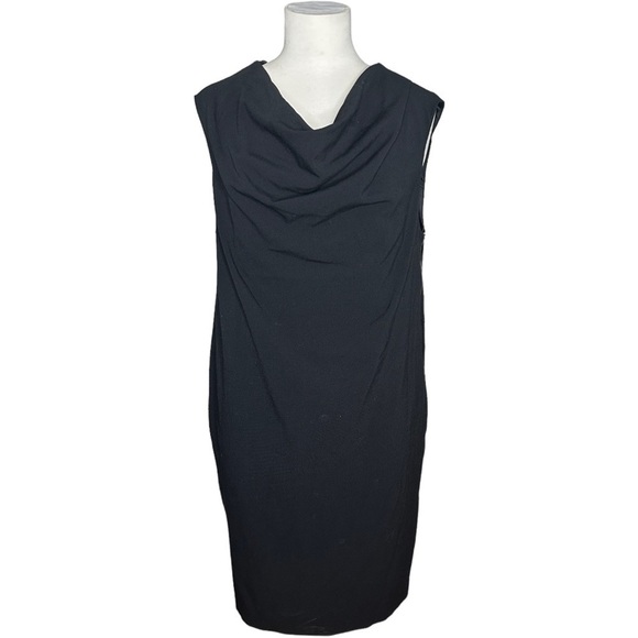 Calvin Klein Exposed Gold Side Zipper Ruched Neckline Black Cocktail Dress 14 - Picture 2 of 9